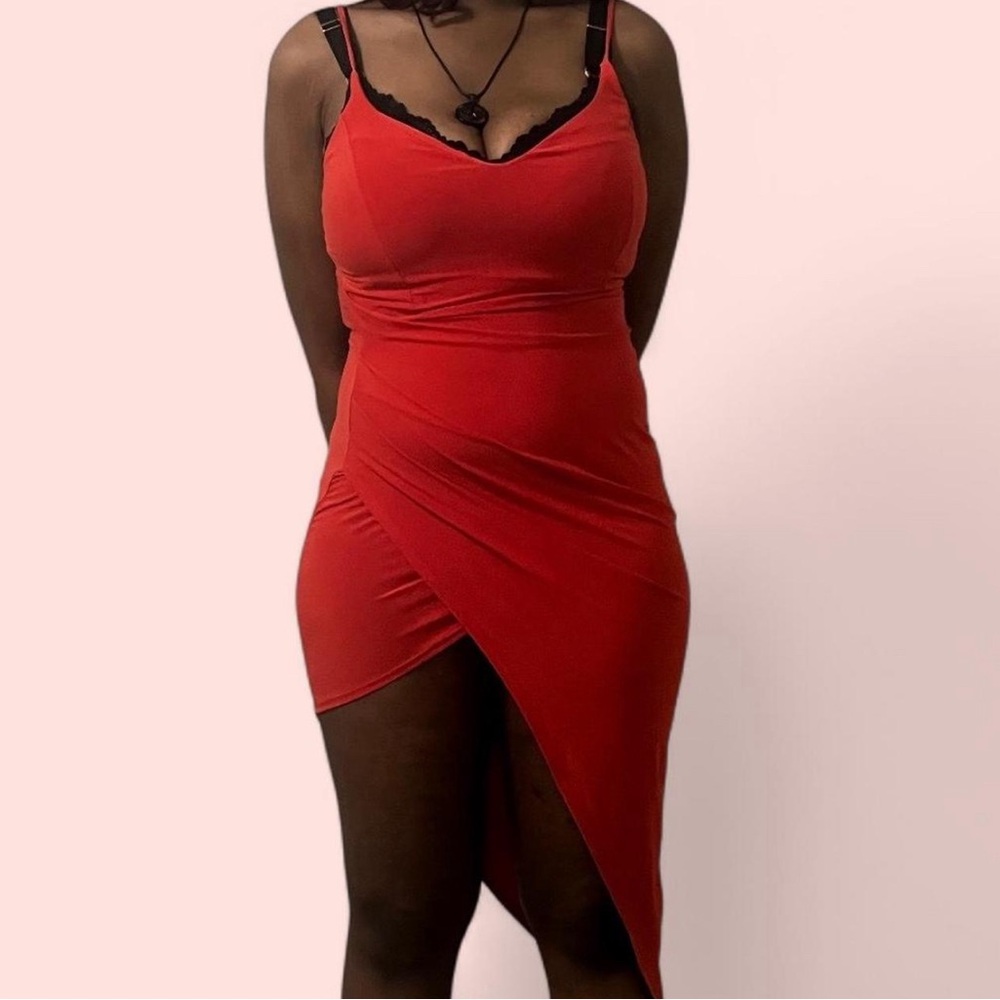 Red Asymmetrical Slip Dress